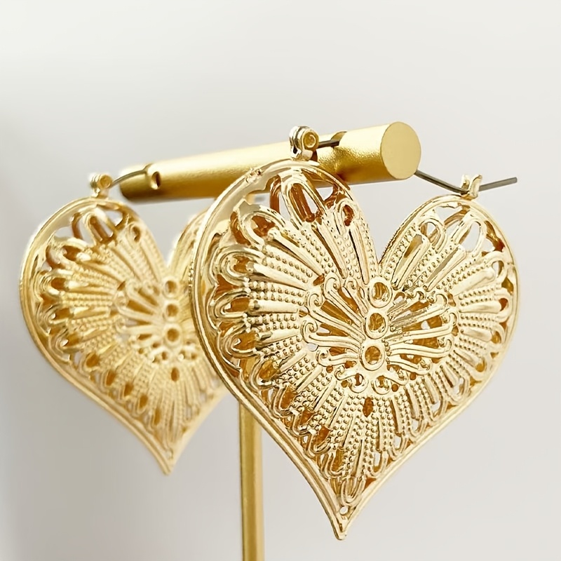 Boho Heart Shaped Earrings 14K Golden Plated Iron with Stainless Steel Post